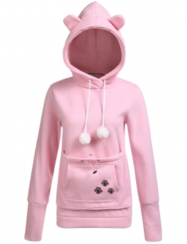 

Pink New Women Big Kangaroo Pouch Sweatshirt Pet Cat Dog Carrier Holder Fashion Hoodie, Multicolor