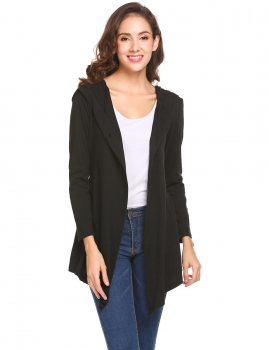 

Black Women Long Sleeve Single Button Irregular Slim Fit Casual Hooded Cardigan, Multicolor