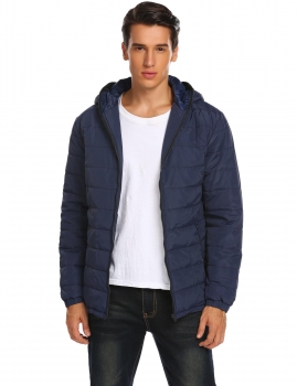 

Navy blue Men Winter Warm Zip Up Hooded Quilted Down Jacket w" Removable Goggles, Multicolor