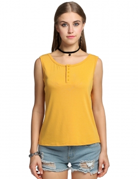

Yellow Women Girl's Sleeveless Button Solid Slim Top 13 Colors Dresses Vests Tanks & Camis, Multicolor