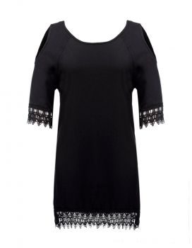 

Black Stylish Lady Sexy Women's Casual O-neck Lace Trim Long Shirt Blouse Tank Tops Tunics, Multicolor