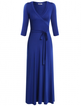 

Blue 3"4 Sleeve Maxi Dress V-neck High Waist Banquet Evening Dress, Multicolor