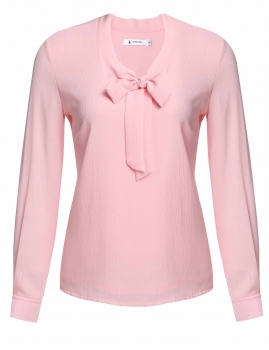 

Pink Tie-Bow Neck Long Sleeve Solid Chiffon Blouses, Multicolor
