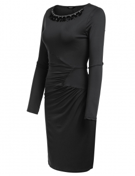 

Women Casual Long Sleeve Solid O Neck Tunic Pencil Dress, Multicolor