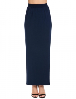 

Blue Casual Elastic High Waist Solid Side Hem Split Skirt, Multicolor