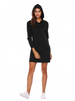 

Black Women Cut-off Long Sleeve Hooded Hoodie Dress Shift Loose Casual Mini, Multicolor