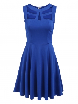 

Blue Sleeveless Cut Out Solid Slim Dress, Multicolor