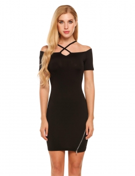 

Black Spaghetti Strap Short Sleeve Mini Pencil Dress, Multicolor