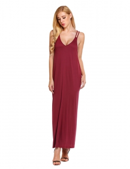 

Red Strap Loose Maxi Solid Beach Dress, Multicolor