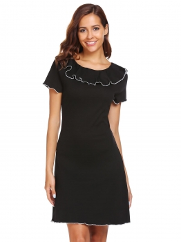 

Black Solid Slim Ruffles Trim A-line Dress, Multicolor
