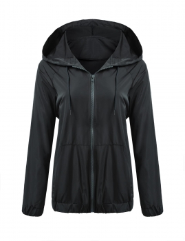 

Black Hooded Long Sleeve Front-Zip Lightweight Jacket, Multicolor