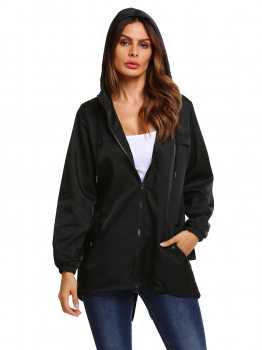 

Black Hooded Long Sleeve Front Zip Windbreak Wind Jacket, Multicolor