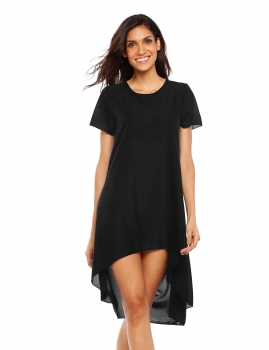 

Black Short Sleeve Asymmetric Loose Solid Dress, Multicolor