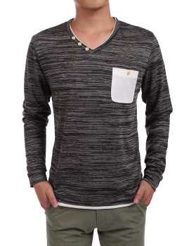 

Black Long Sleeve Knitted V-neck Loose Patchwork Basic Knitting T-Shirts, Multicolor