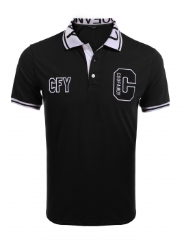 

Black Applique Short Sleeve Turn Down Collar Loose Polo Shirts, Multicolor