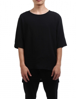 

Black Short Sleeve Solid Personality Tee Loose Asymmetric T-shirts, Multicolor