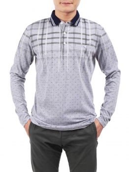 

Grey Men Long Sleeve Turn Down Collar Polo Shirts Print Loose T-shirt Front Pocket, Multicolor