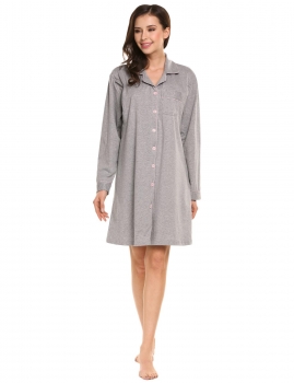 

Gray Long Sleeve Button-Down Lounge Dress Maternity Nightgown, Multicolor