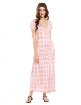 

Pink Plunging Neck Print Maxi Dress, Multicolor