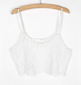 

White Fashion Ladies Women Sexy Backless Lace Spaghetti Strap Tank Vests Crop Tops, Multicolor