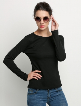 

Black Stylish Ladies Women Round Neck Plain Tie Hollow Sexy Back & Blouses Tank Tops T-Shirts, Multicolor