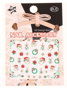 

Santa Christmas Snowflakes Snowman Xmas Tree Stocking 3D Nail Art Sticker Decal, Multicolor
