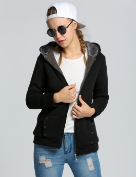 

Black Casual Long Sleeve Zip Solid Thicken Hoodie, Multicolor