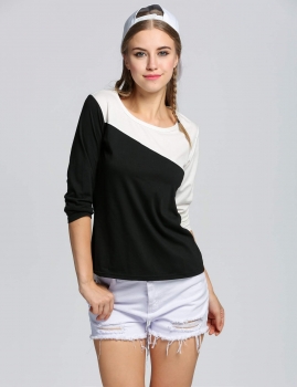 

Black Splice Contrast Color Casual Long Sleeve Round Neck, Multicolor