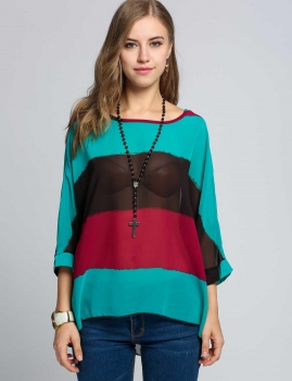 

Green Women's Loose Batwing Top Dolman Multi color Stripe Strand Vest Tops Dresses Shirts & Blouses Tunics, Multicolor