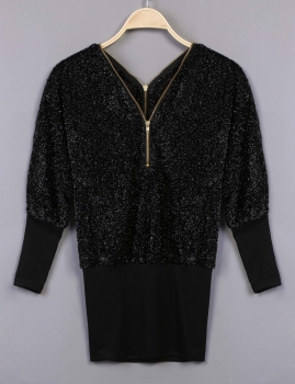 

Batwing Sleeve V Neck Backless Clubwear Casual Tops