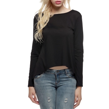 

Zeagoo Black Women Casual O-Neck Patchwork Long Sleeve Irregular Hem Stretch & Blouses Tank Tops T-Shirts, Multicolor