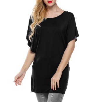 

Black O-Neck Batwing Sleeve Loose Solid Tunics, Multicolor