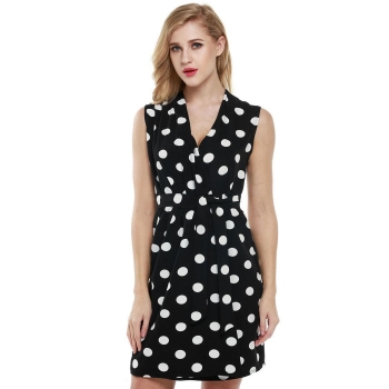 

Black ACEVOG Women Sleeveless Dots Print Party Casual Dresses, Multicolor