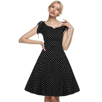 

ACEVOG Black Women 1950s Retro Vintage Style Short Sleeve Swing Midi Going Out Party Dresses, Multicolor