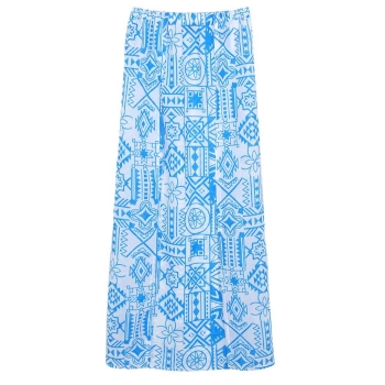

Zeagoo White Women Print Elastic Waist High Slit Maxi Long Beach Skirts Swimwear, Multicolor