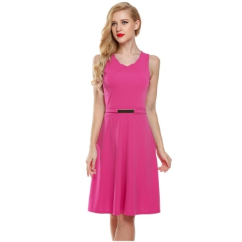

Rose red Sleeveless O Neck Flare Fit A-Line Going Out Dress, Multicolor