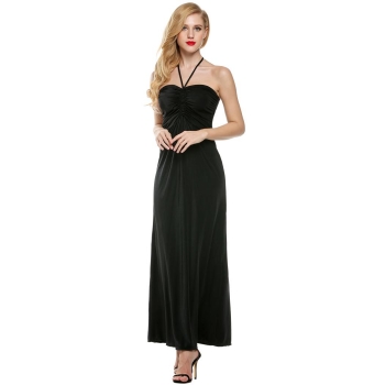 

Meaneor Black Sexy Women Halter" Strapless Empire Waist Solid Long Maxi Party Evening Dresses, Multicolor