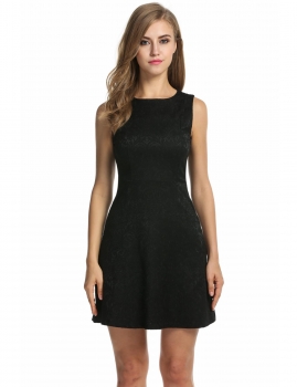 

Black Sleeveless Solid Fit and Flare A-Line Cocktail Party Dress, Multicolor
