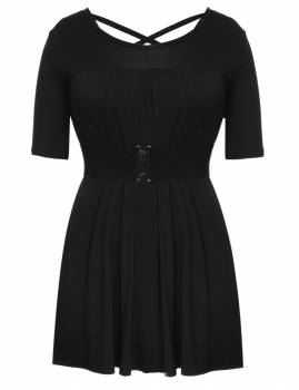 

Meaneor Black Women Medium Sleeve Shift Tunic Solid Party Loose Mini Plus Casual Dresses, Multicolor
