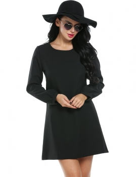 

Black Long Sleeve Solid Loose Cocktail Party A-Line Dress, Multicolor