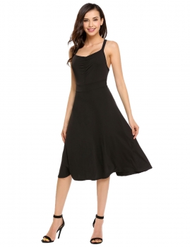 

Black Spaghetti Strap Ruched Sleeveless High Waist Dress, Multicolor