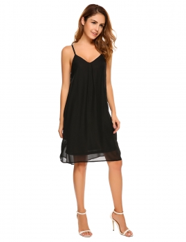 

Black Sleeveless Solid Spaghetti Strap Chiffon Dress, Multicolor