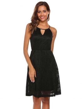 

Black Keyhole Sleeveless High Waist Lace Patchwork Dress, Multicolor