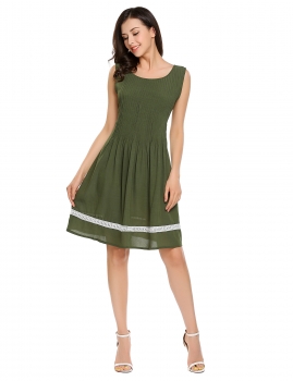 

Army green Sleeveless Lace Patchwork O Neck Shift Dress, Multicolor