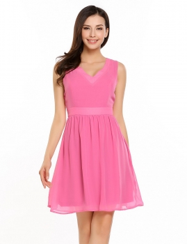 

Light pink Sleeveless Solid Cut Out Back Skater Dress, Multicolor
