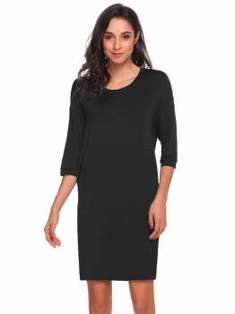 

Black O-Neck Half Sleeve Solid Dress, Multicolor