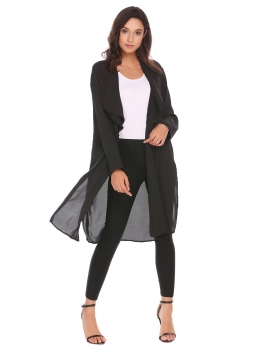 

Black Long Sleeve Solid Chiffon Sheer Jacket, Multicolor