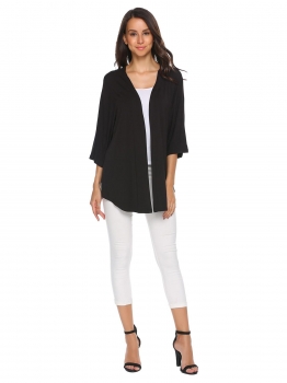 

Black Batwing Sleeve Asymmetrical Solid Open Front Cardigan, Multicolor