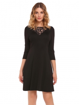 

Black Lace Patchwork Neck Slim Dress, Multicolor