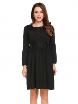 

Black Lace Patchwork Cold Shoulder Cut Out Dress, Multicolor